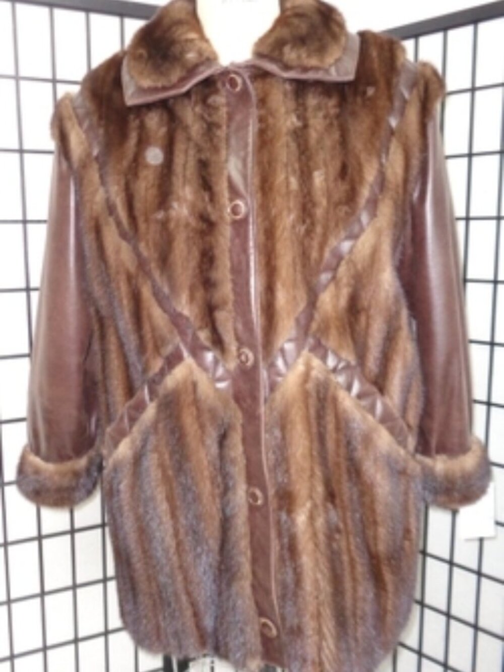 *EXCELLENT DEMI BUFF MINK FUR COAT JACKET W/ LEATHER WOMEN WOMAN SIZE 8-10 M